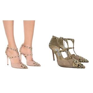 $1,750 Jimmy Choo Sanoi Crystals Tan Suede Embellished Shoes Size 38 (8)